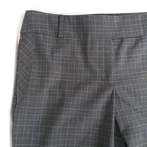 Ann Taylor Plaid Marisa Straight Cuffed Cropped Ankle Dress Trousers 8 Gray Grey - Picture 8 of 16